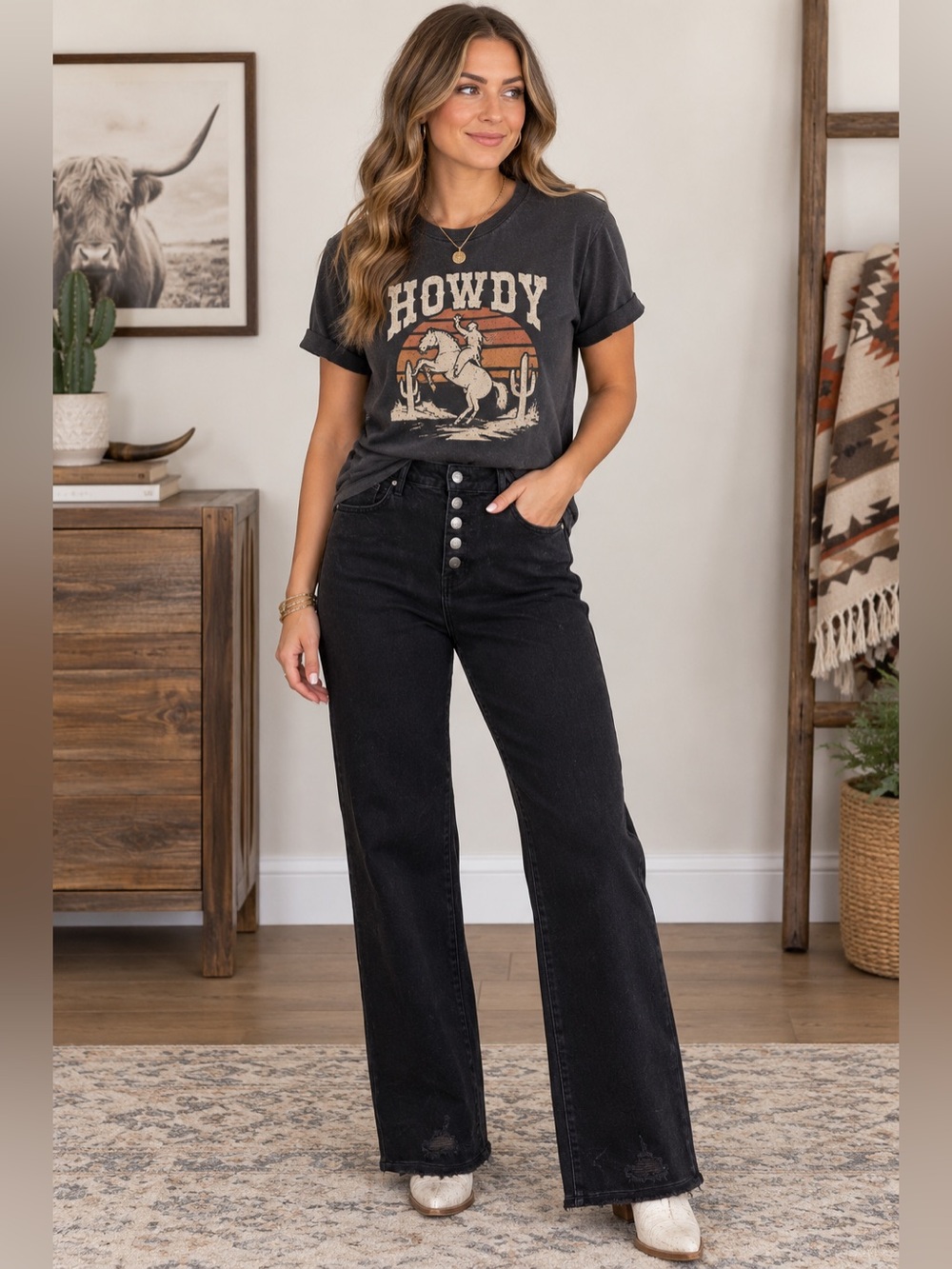 NWT Risen High-Rise Wide Leg Black Jeans - Button Fly